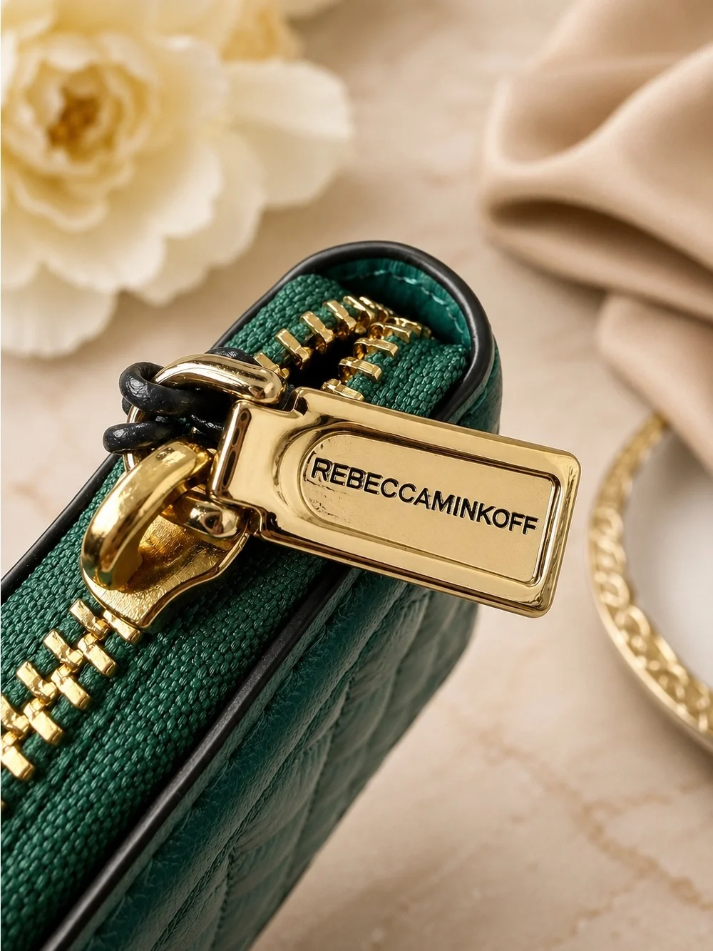 Rebecca Minkoff Quilted Zip Wallet in Jungle Green